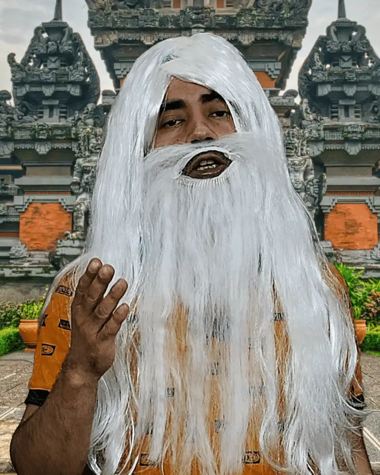 Baba Ji, the guru character in Pandey Ke Bandey, sitting in a thoughtful and philosophical pose.