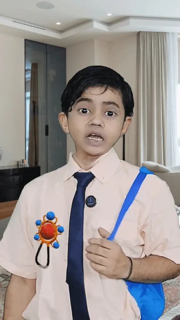 Pappu, the child character in Pandey Ke Bandey, looking worried and anxious about his exam results.